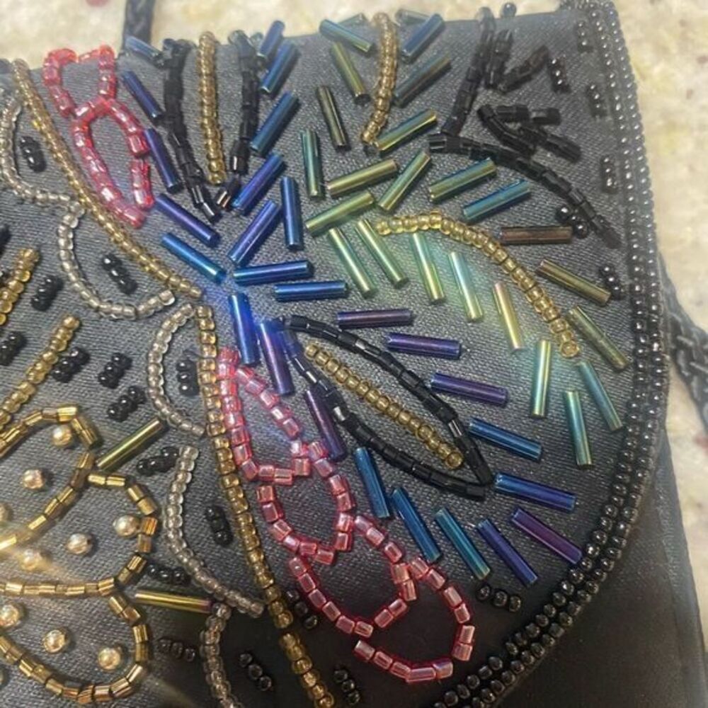 Black multicolored sequin shoulder bag evening bag - Picture 3 of 8